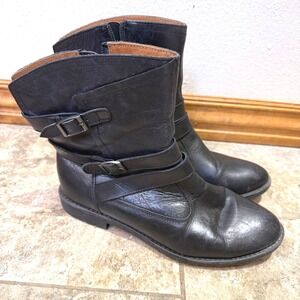 Montana Black Leather Buckle Moto Ankle Boots Women's Size 8.5 M